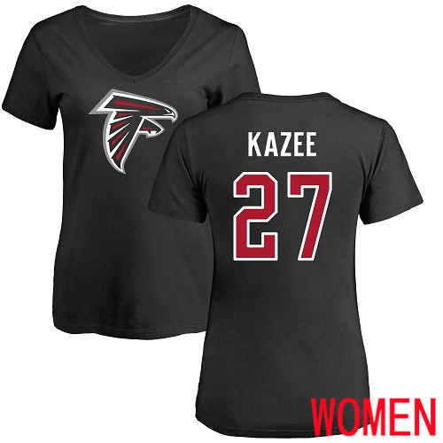 Atlanta Falcons Black Women Damontae Kazee Name And Number Logo NFL Football #27 T Shirt->nfl t-shirts->Sports Accessory
